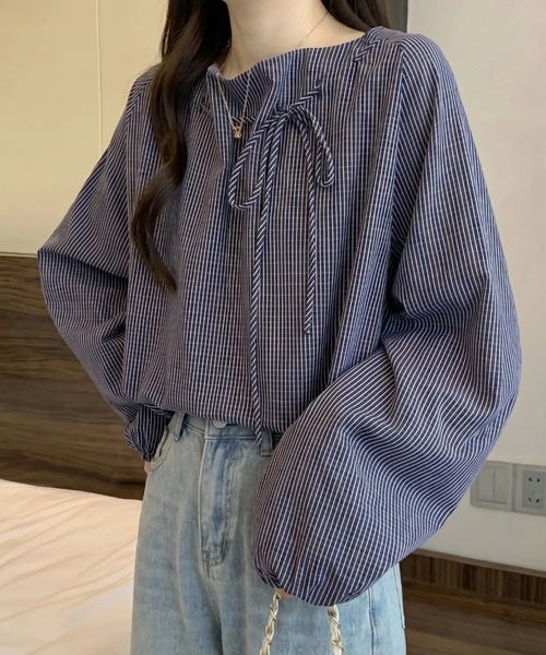 cammie(キャミー)の「ストライプオフショルダートップス(シャツ/ブラウス・レディース・ホワイト/ネイビー・M/L)」の10枚目の写真