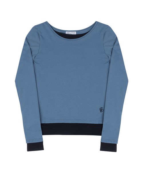 SELITIO(セレティオ)の「配色レイヤードロングスリーブTシャツブルー(Tシャツ/カットソー・レディース・ブルー・SMALL/MEDIUM/LARGE)」の1枚目の写真