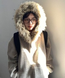 GEMEDA（ジェメダ）の「フェイクファーフード ボーダージップパーカー（パーカー）」