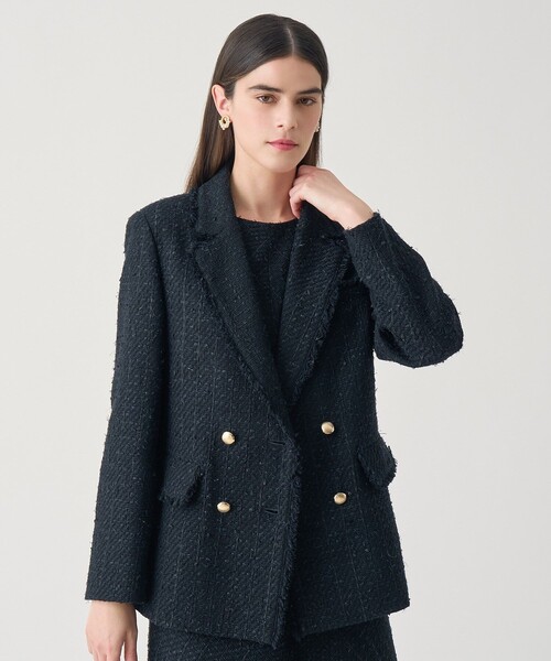 ANAYI Eternal Line2024ツイードジャケット　36ブルー Eternal Line 2024】ミックスツイードノーカラー