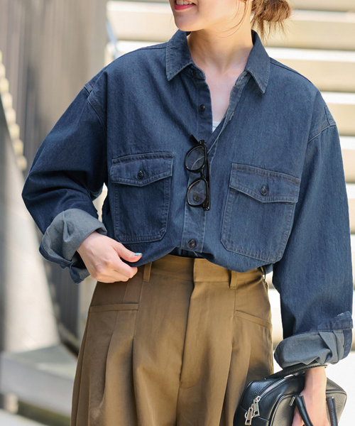 JOURNAL STANDARD relume（ジャーナルスタンダード　レリューム）の「《追加4》9oz デニムワークシャツ（シャツ/ブラウス・レディース・ネイビー/ブルー・FREE）」の13枚目の写真