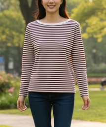【マリンテイスト・大人定番】バスクボーダー長袖Tシャツ/4色展開|クルーネック ロンT フィット 着回し 大人カジュアル きれいめ 春秋コーデ