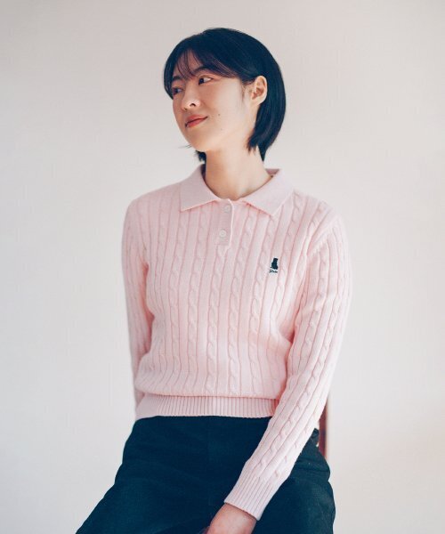 YALE(イェール)の「ウィメンズケーブルポロニット_ライトピンク(ニット/セーター・レディース・その他・MEDIUM/SMALL/LARGE)」の1枚目の写真