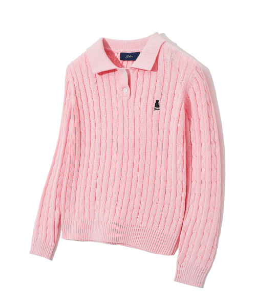 YALE(イェール)の「ウィメンズケーブルポロニット_ライトピンク(ニット/セーター・レディース・その他・MEDIUM/SMALL/LARGE)」の2枚目の写真