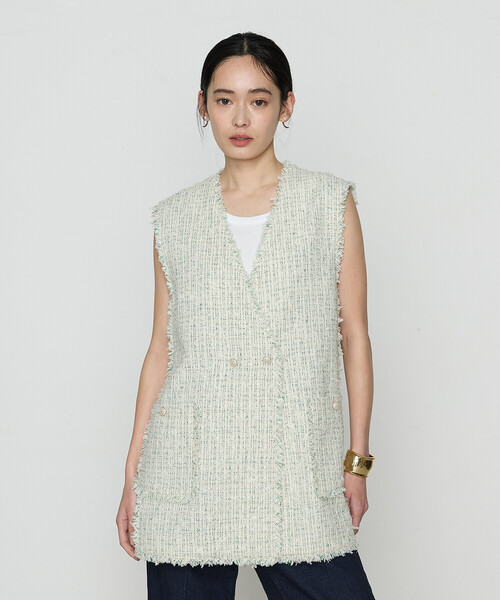 K.T KIYOKO TAKASE（キヨコタカセ）の「〔 Sサイズ 〕 サマーツイード ジレ（ベスト・レディース・グリーン/チャコール・5号）」の2枚目の写真