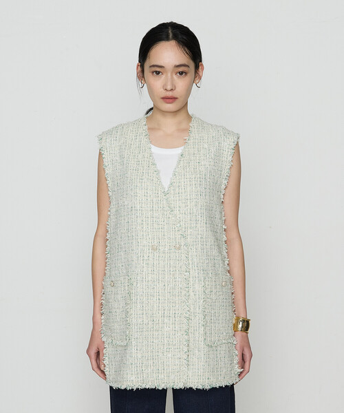 K.T KIYOKO TAKASE（キヨコタカセ）の「〔 Sサイズ 〕 サマーツイード ジレ（ベスト・レディース・グリーン/チャコール・5号）」の15枚目の写真