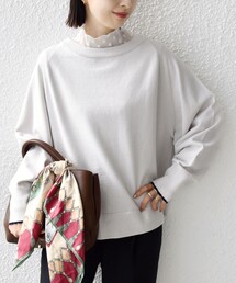 〈手洗い可能〉コットン カシミヤ混 スカラップヘム ボートネック プルオーバー