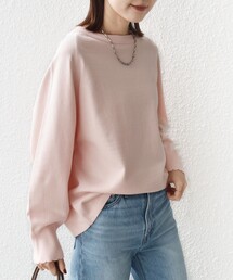 〈手洗い可能〉コットン カシミヤ混 スカラップヘム ボートネック プルオーバー