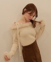 fur ribbon rafia knit tops/ファーリボンラフィアニットトップス
