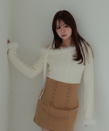 fur ribbon rafia knit tops/ファーリボンラフィアニットトップス