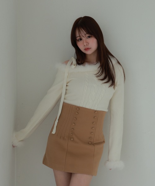 M DOLLY(エムドリー)の「fur ribbon rafia knit tops/ファーリボンラフィアニットトップス(ニット/セーター・レディース・ダークグレー/ベージュ/ブルーグレー/アイボリー・FREE)」の7枚目の写真