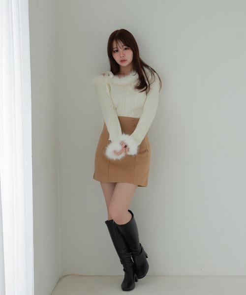 M DOLLY(エムドリー)の「fur ribbon rafia knit tops/ファーリボンラフィアニットトップス(ニット/セーター・レディース・ダークグレー/ベージュ/ブルーグレー/アイボリー・FREE)」の10枚目の写真