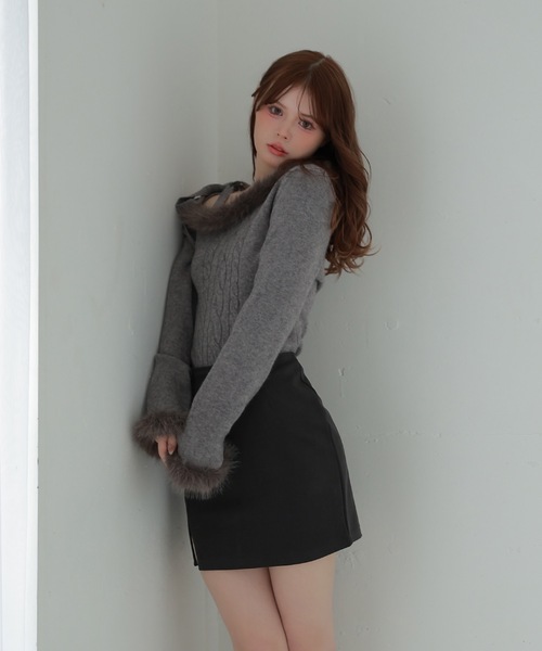 M DOLLY(エムドリー)の「fur ribbon rafia knit tops/ファーリボンラフィアニットトップス(ニット/セーター・レディース・ダークグレー/ベージュ/ブルーグレー/アイボリー・FREE)」の16枚目の写真