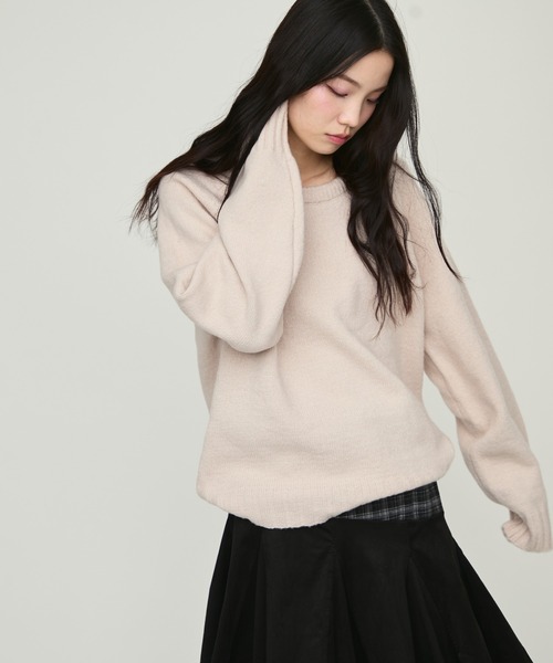 NUJOH(ヌゾ)の「Soft Loose Fit Basic Knit / ソフトルーズフィットベーシックニット(ニット/セーター・レディース・ネイビー/グリーン/ライトベージュ/グレー/インディゴブルー/ピンク/ラベンダー・FREE)」の4枚目の写真