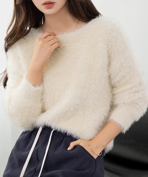 DAY CLOSET（デイ クローゼット）の「ふわふわ愛されシャギーニット。長袖 リブ ニット プルオーバー レディース（ニット/セーター・レディース・ホワイト/キナリ・FREE）」の2枚目の写真