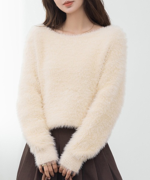 DAY CLOSET（デイ クローゼット）の「ふわふわ愛されシャギーニット。長袖 リブ ニット プルオーバー レディース（ニット/セーター・レディース・ホワイト/キナリ/クリーム・FREE）」の3枚目の写真