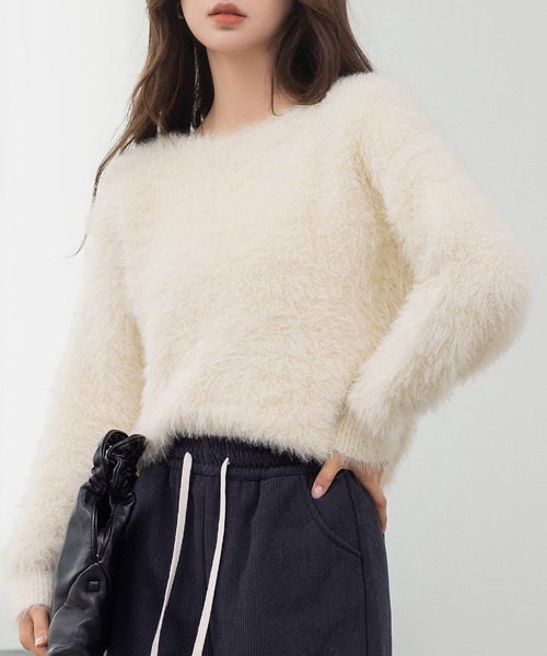 DAY CLOSET（デイ クローゼット）の「ふわふわ愛されシャギーニット。長袖 リブ ニット プルオーバー レディース（ニット/セーター・レディース・ホワイト/キナリ/クリーム・FREE）」の17枚目の写真