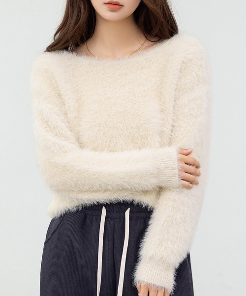 DAY CLOSET（デイ クローゼット）の「ふわふわ愛されシャギーニット。長袖 リブ ニット プルオーバー レディース（ニット/セーター・レディース・ホワイト/キナリ/クリーム・FREE）」の18枚目の写真