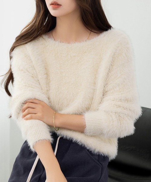 DAY CLOSET（デイ クローゼット）の「ふわふわ愛されシャギーニット。長袖 リブ ニット プルオーバー レディース（ニット/セーター・レディース・ホワイト/キナリ/クリーム・FREE）」の19枚目の写真