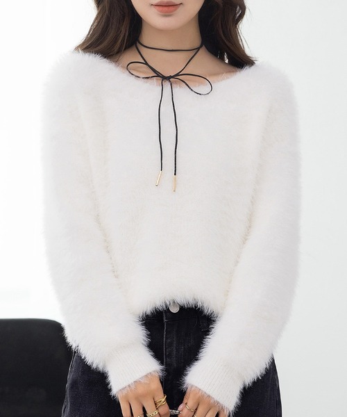 DAY CLOSET（デイ クローゼット）の「ふわふわ愛されシャギーニット。長袖 リブ ニット プルオーバー レディース（ニット/セーター・レディース・ホワイト/キナリ/クリーム・FREE）」の10枚目の写真