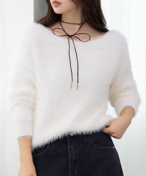 DAY CLOSET（デイ クローゼット）の「ふわふわ愛されシャギーニット。長袖 リブ ニット プルオーバー レディース（ニット/セーター・レディース・ホワイト/キナリ/クリーム・FREE）」の11枚目の写真