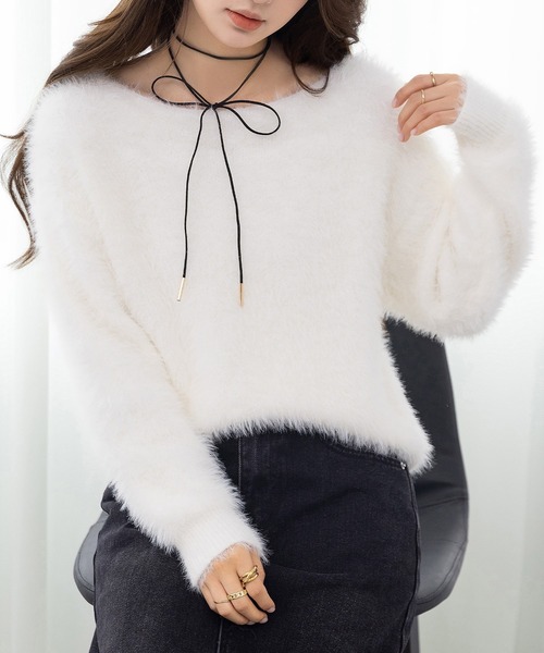 DAY CLOSET（デイ クローゼット）の「ふわふわ愛されシャギーニット。長袖 リブ ニット プルオーバー レディース（ニット/セーター・レディース・ホワイト/キナリ/クリーム・FREE）」の12枚目の写真