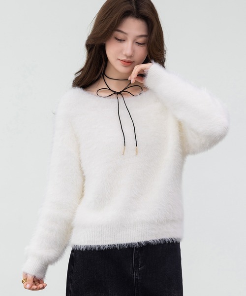 DAY CLOSET（デイ クローゼット）の「ふわふわ愛されシャギーニット。長袖 リブ ニット プルオーバー レディース（ニット/セーター・レディース・ホワイト/キナリ/クリーム・FREE）」の8枚目の写真