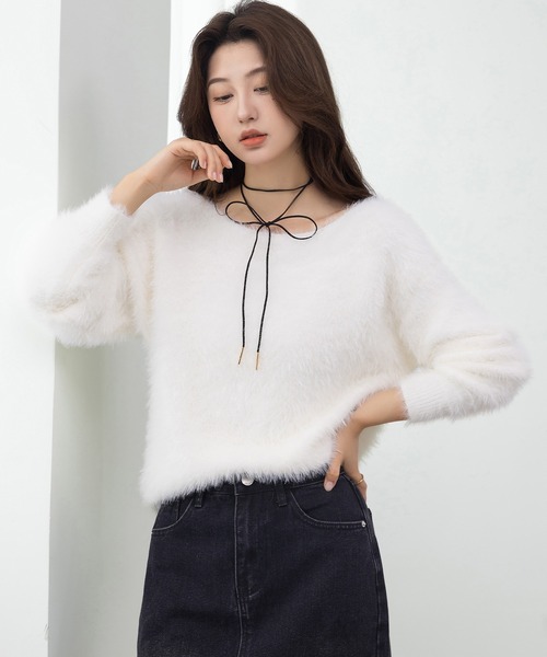 DAY CLOSET（デイ クローゼット）の「ふわふわ愛されシャギーニット。長袖 リブ ニット プルオーバー レディース（ニット/セーター・レディース・ホワイト/キナリ/クリーム・FREE）」の9枚目の写真