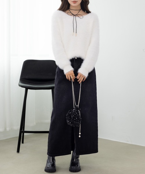 DAY CLOSET（デイ クローゼット）の「ふわふわ愛されシャギーニット。長袖 リブ ニット プルオーバー レディース（ニット/セーター・レディース・ホワイト/キナリ/クリーム・FREE）」の14枚目の写真