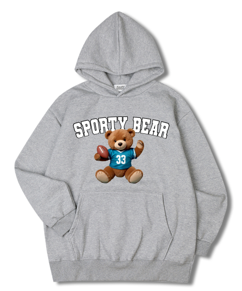 Sporty Bear Overfit Fleece Hoodie Gray