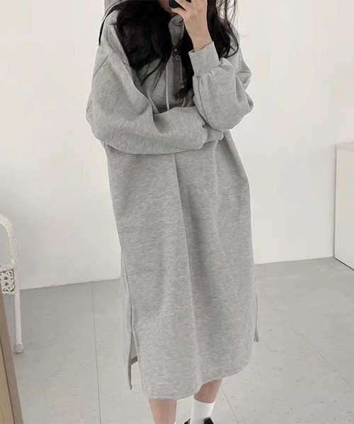 Miniministore(ミニミニストア)の「裏起毛 ロングパーカーワンピース 着やせ(ワンピース・レディース・ライトグレー/ネイビー/ブラウン/ブラック・FREE)」の6枚目の写真