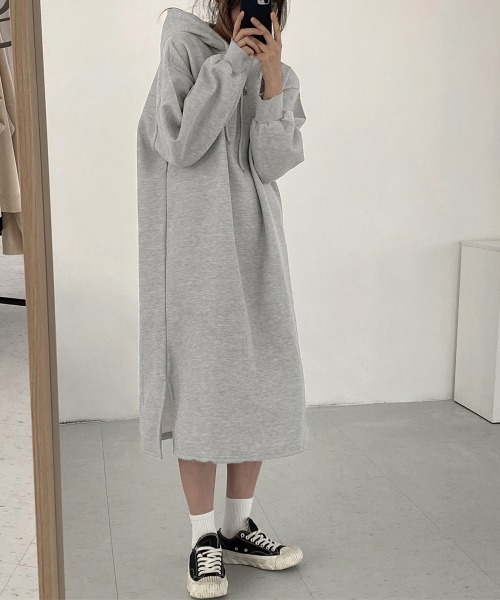 Miniministore(ミニミニストア)の「裏起毛 ロングパーカーワンピース 着やせ(ワンピース・レディース・ライトグレー/ネイビー/ブラウン/ブラック・FREE)」の7枚目の写真