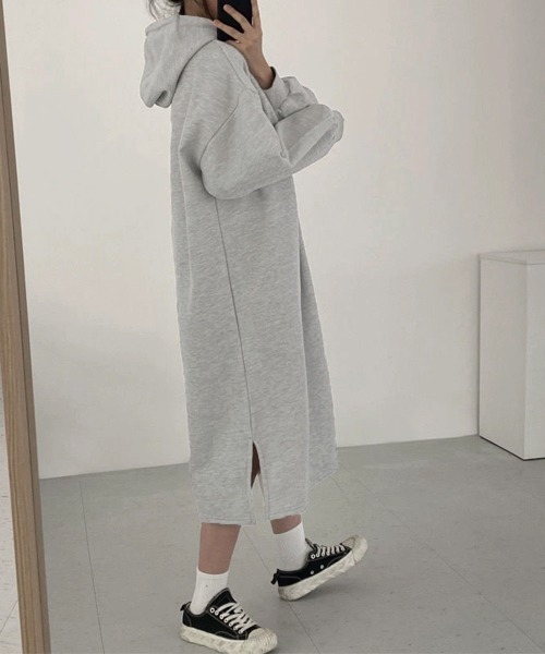 Miniministore(ミニミニストア)の「裏起毛 ロングパーカーワンピース 着やせ(ワンピース・レディース・ライトグレー/ネイビー/ブラウン/ブラック・FREE)」の8枚目の写真