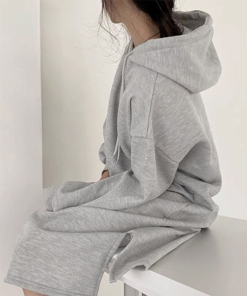 Miniministore(ミニミニストア)の「裏起毛 ロングパーカーワンピース 着やせ(ワンピース・レディース・ライトグレー/ネイビー/ブラウン/ブラック・FREE)」の10枚目の写真