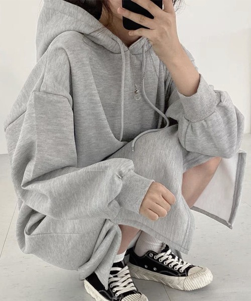 Miniministore(ミニミニストア)の「裏起毛 ロングパーカーワンピース 着やせ(ワンピース・レディース・ライトグレー/ネイビー/ブラウン/ブラック・FREE)」の11枚目の写真