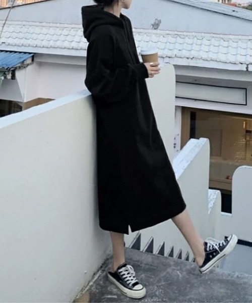 Miniministore(ミニミニストア)の「裏起毛 ロングパーカーワンピース 着やせ(ワンピース・レディース・ライトグレー/ネイビー/ブラウン/ブラック・FREE)」の13枚目の写真
