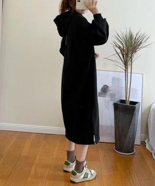 Miniministore(ミニミニストア)の「裏起毛 ロングパーカーワンピース 着やせ(ワンピース・レディース・ライトグレー/ネイビー/ブラウン/ブラック・FREE)」の14枚目の写真