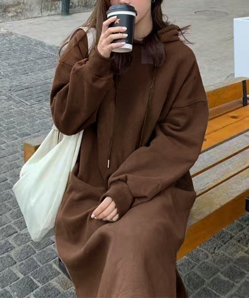 Miniministore(ミニミニストア)の「裏起毛 ロングパーカーワンピース 着やせ(ワンピース・レディース・ライトグレー/ネイビー/ブラウン/ブラック・FREE)」の20枚目の写真
