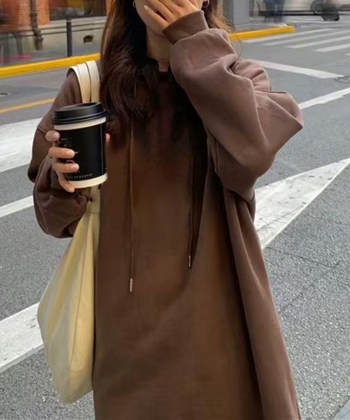 Miniministore(ミニミニストア)の「裏起毛 ロングパーカーワンピース 着やせ(ワンピース・レディース・ライトグレー/ネイビー/ブラウン/ブラック・FREE)」の21枚目の写真