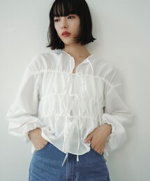 ＜EMMEL REFINES＞EM コードレーン リボンギャザー ブラウス