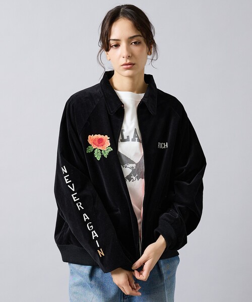 THRIFTY LOOK(スリフティールック)の「【THRIFTY LOOK / スリフティールック】 SOUVENIR GREENLAND BLOUSON /スーベニアジャケット/SATINサテン/VELOURベロア(ブルゾン・メンズ・ブラック系その他/ブラック系その他2・M/L)」の3枚目の写真