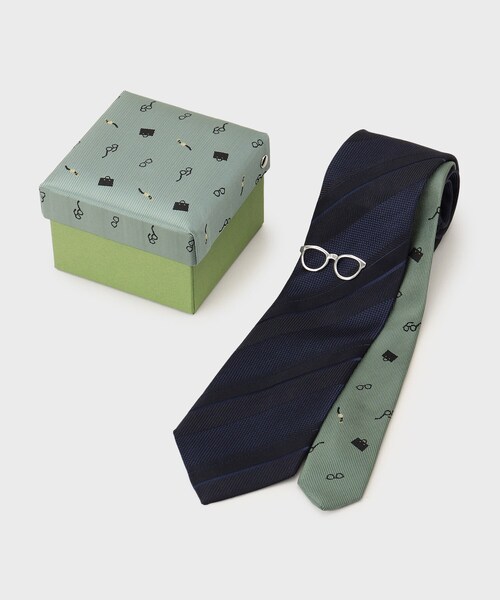 TAKEO KIKUCHI（タケオキクチ）の「【BOXセット】ジェントルマンストライプ ネクタイ×眼鏡型タイバー（ネクタイ・メンズ・ライトグリーン系2/グリーン系その他4/ネイビー系2・00）」の4枚目の写真