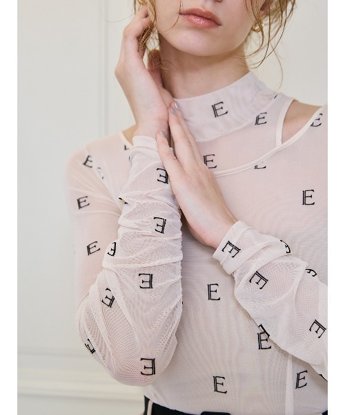 EIMY ISTOIRE（エイミーイストワール）の「モノグラムカットアウトチュールトップス（Tシャツ/カットソー・レディース・ライトベージュ/ブラック・F）」の19枚目の写真