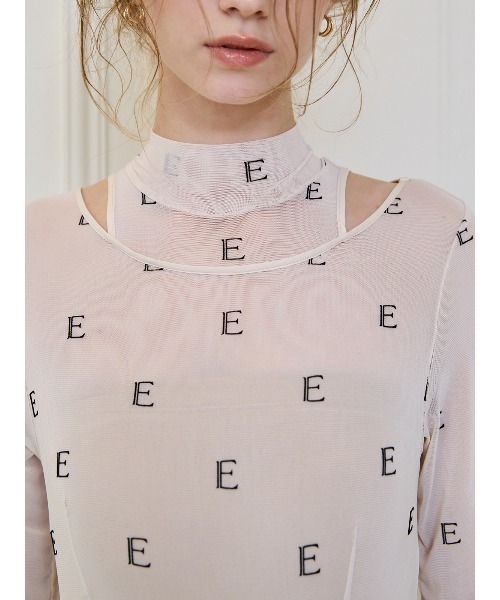 EIMY ISTOIRE（エイミーイストワール）の「モノグラムカットアウトチュールトップス（Tシャツ/カットソー・レディース・ライトベージュ/ブラック・F）」の20枚目の写真