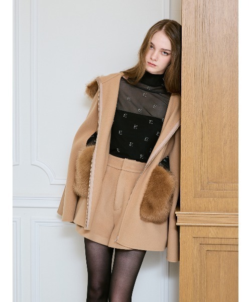 EIMY ISTOIRE（エイミーイストワール）の「モノグラムカットアウトチュールトップス（Tシャツ/カットソー・レディース・ライトベージュ/ブラック・F）」の10枚目の写真