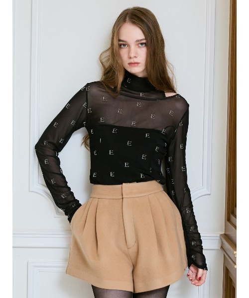 EIMY ISTOIRE（エイミーイストワール）の「モノグラムカットアウトチュールトップス（Tシャツ/カットソー・レディース・ライトベージュ/ブラック・F）」の4枚目の写真