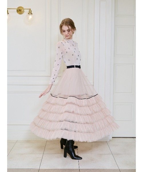 EIMY ISTOIRE（エイミーイストワール）の「モノグラムカットアウトチュールトップス（Tシャツ/カットソー・レディース・ライトベージュ/ブラック・F）」の17枚目の写真