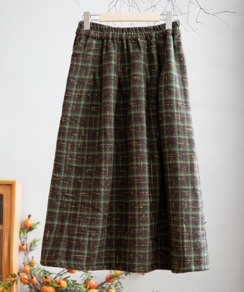 Flugge(フラッジー)の「ミディアム丈チェックスカート(スカート・レディース・ブラウン/グリーン・LARGE/MEDIUM)」の3枚目の写真