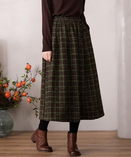 Flugge(フラッジー)の「ミディアム丈チェックスカート(スカート・レディース・ブラウン/グリーン・LARGE/MEDIUM)」の4枚目の写真