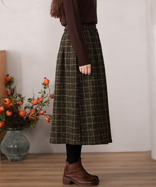 Flugge(フラッジー)の「ミディアム丈チェックスカート(スカート・レディース・ブラウン/グリーン・LARGE/MEDIUM)」の5枚目の写真